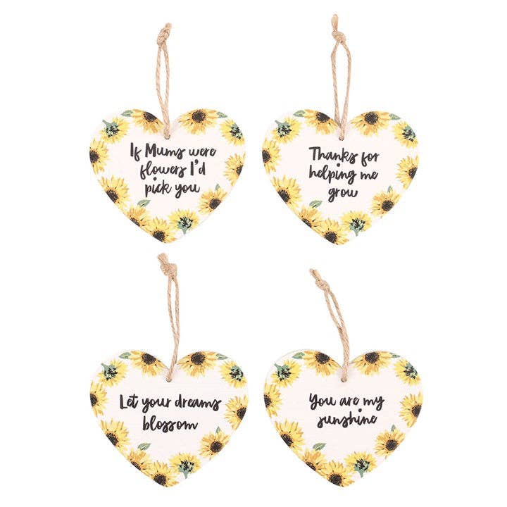 Set of 24 Sunflower Heart Sentiment Signs on Display