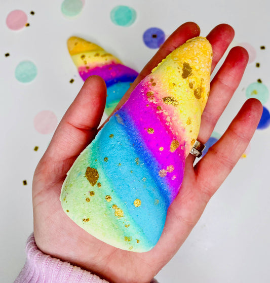 Handmade Unicorn Horn Hidden Rainbow Bath Bomb Large